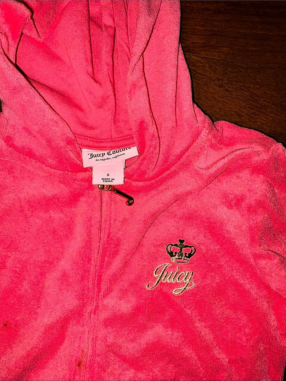 VINTAGE Juicy Couture Girls Velour Full Zip Hoodie Pink Size 6 - Picture 3 of 5